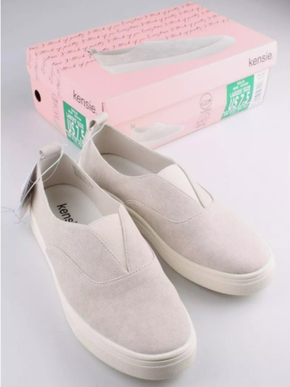 Kensie Canvas Slip-On Sneakers in Light Cream